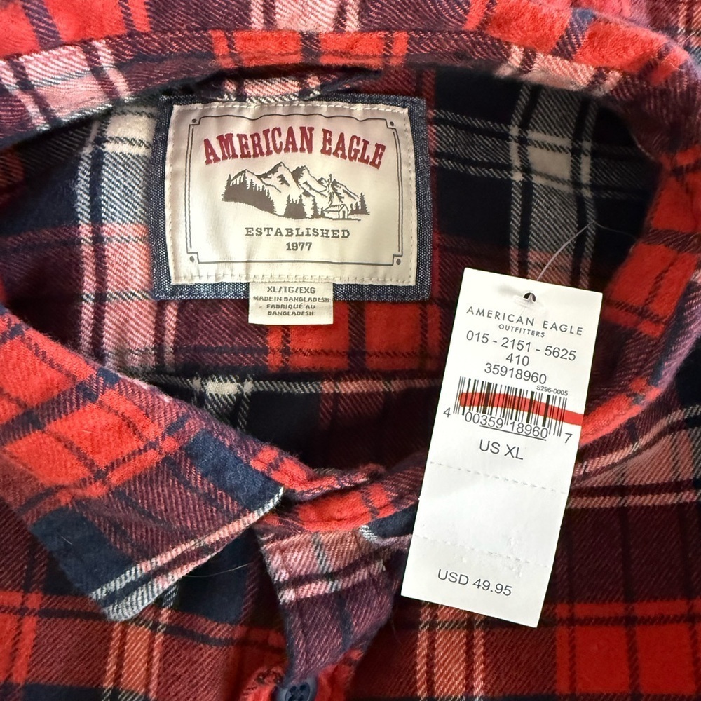 American Eagle Red and Black Plaid Flannel Men's Shirt Size XL - Picture 7 of 8